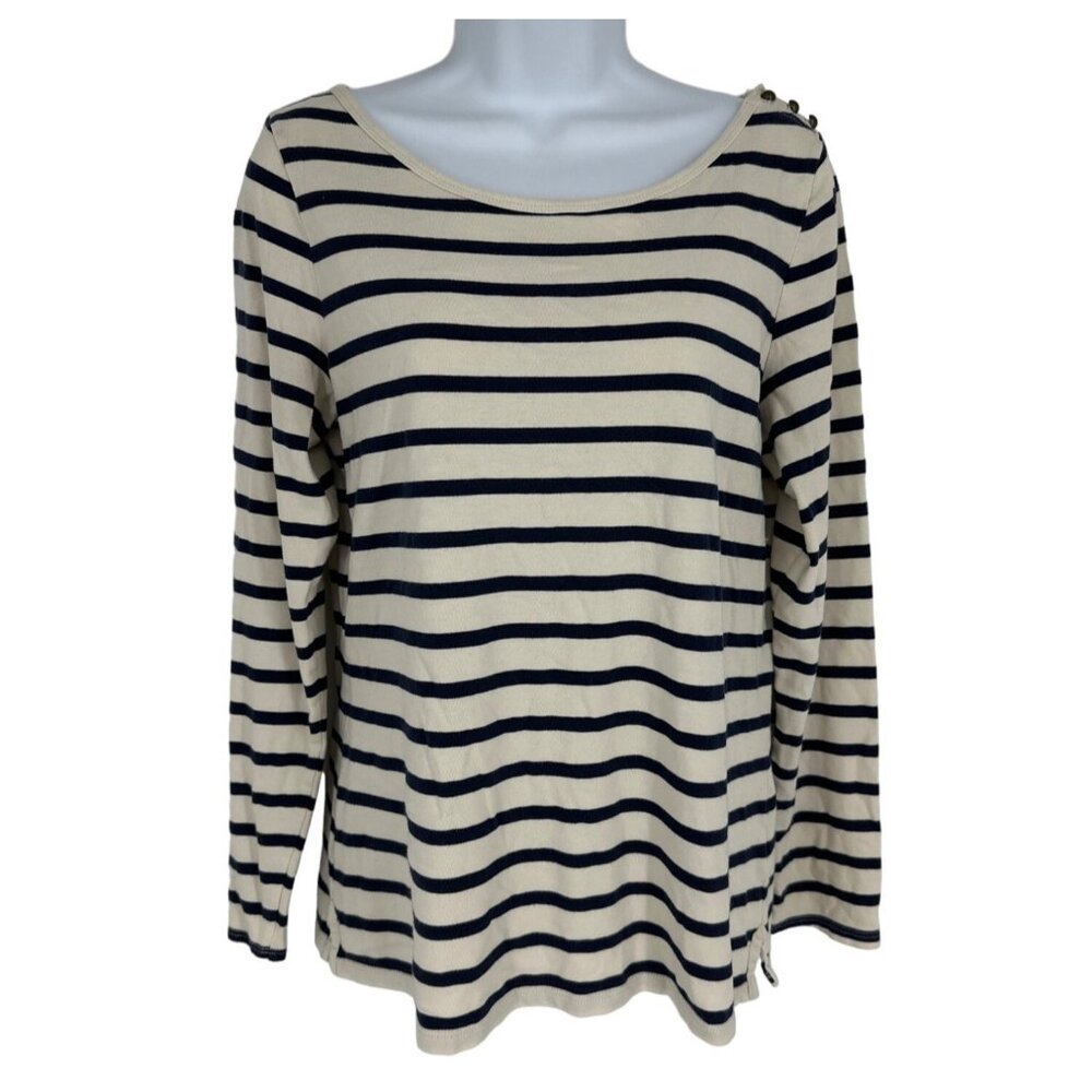 Boden Boatneck Breton Long Sleeve Shoulder Button Detail T-Shirt Size 8